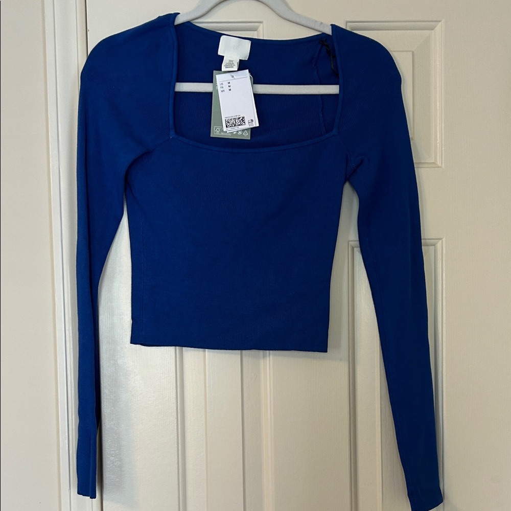 H&M Royal Blue Long Sleeve Square Neck Crop Top